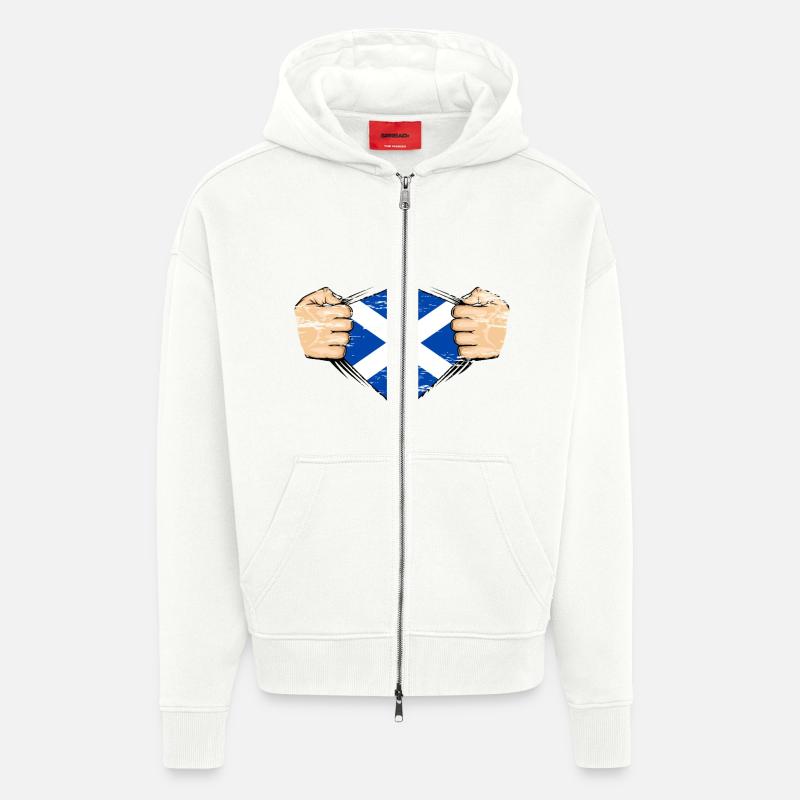 Drapeau de l’Écosse utilisé - Veste à capuche bio épaisse oversize fabriqué en UE - OFF WHITE