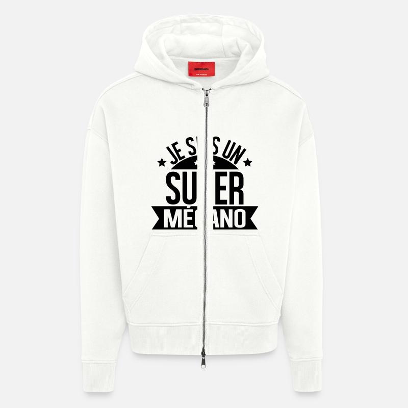 je suis un super mécano - Veste à capuche bio épaisse oversize fabriqué en UE - OFF WHITE