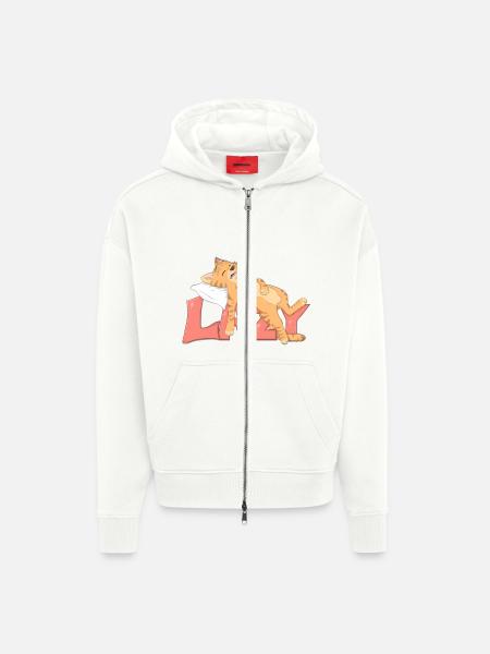 lazy cat - Veste à capuche bio épaisse oversize fabriqué en UE - OFF WHITE