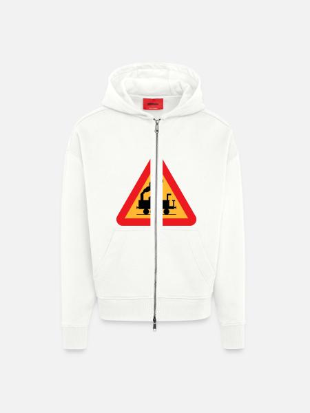 Train Warning Sign - Zip Hoodie - made by SPREAD - OFF WHITE