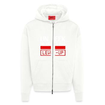 un geek ne vieillit pas il level up - Veste à capuche bio épaisse oversize fabriqué en UE - OFF WHITE - Devant