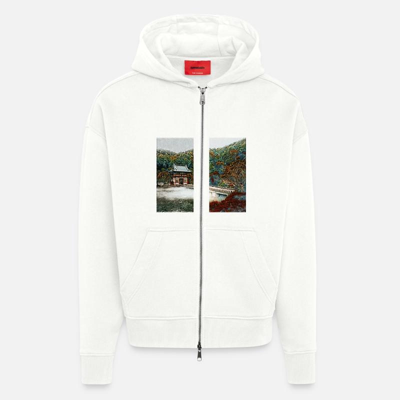 Temple dans la forêt - Veste à capuche bio épaisse oversize fabriqué en UE - OFF WHITE