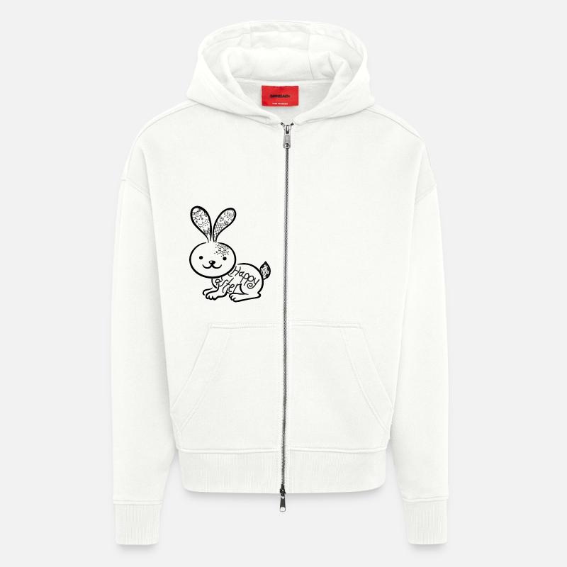Lapin de Pâques avec mandala - Veste à capuche bio épaisse oversize fabriqué en UE - OFF WHITE