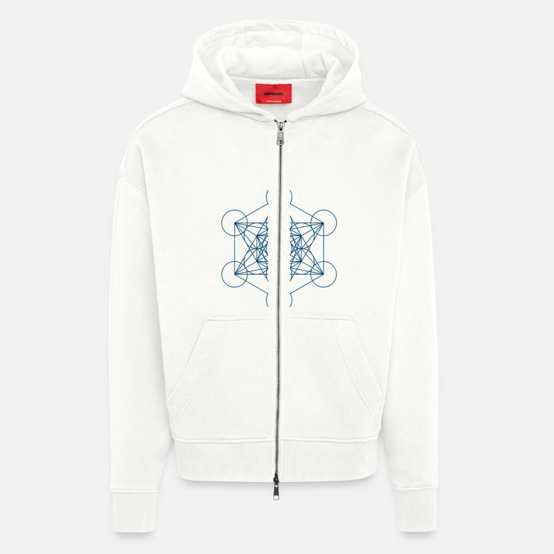 Le cube de Metatron - bleu - Veste à capuche bio épaisse oversize fabriqué en UE - OFF WHITE