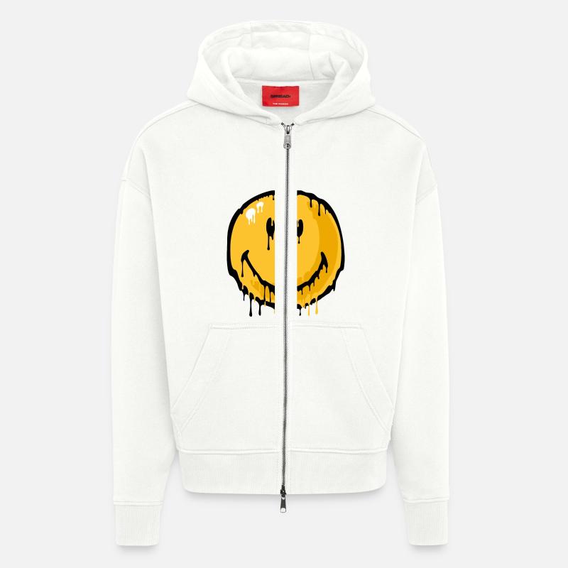 Smiley drip - Heavyweight oversized organic hættejakke made in EU - OFF WHITE