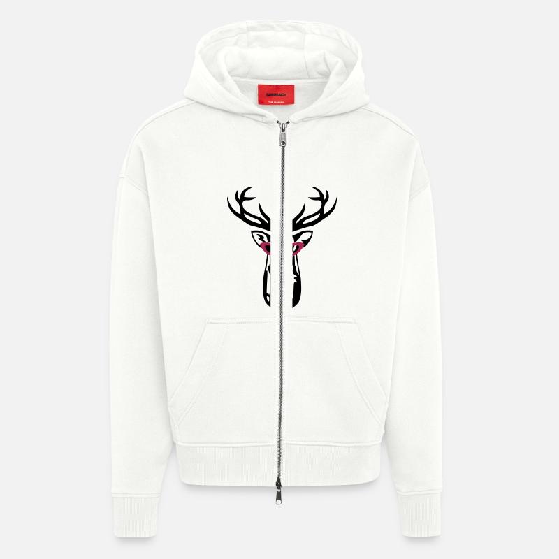 Hirsch mit Retrobrille - Zip Hoodie - made by SPREAD - OFF WHITE
