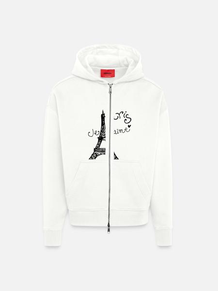 Paris Je T'aime Eiffel tower - Zip Hoodie - made by SPREAD - OFF WHITE