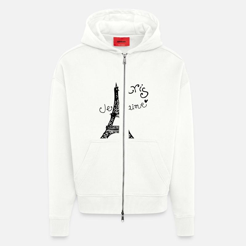 Paris Je T'aime Tour Eiffel - Veste à capuche bio épaisse oversize fabriqué en UE - OFF WHITE