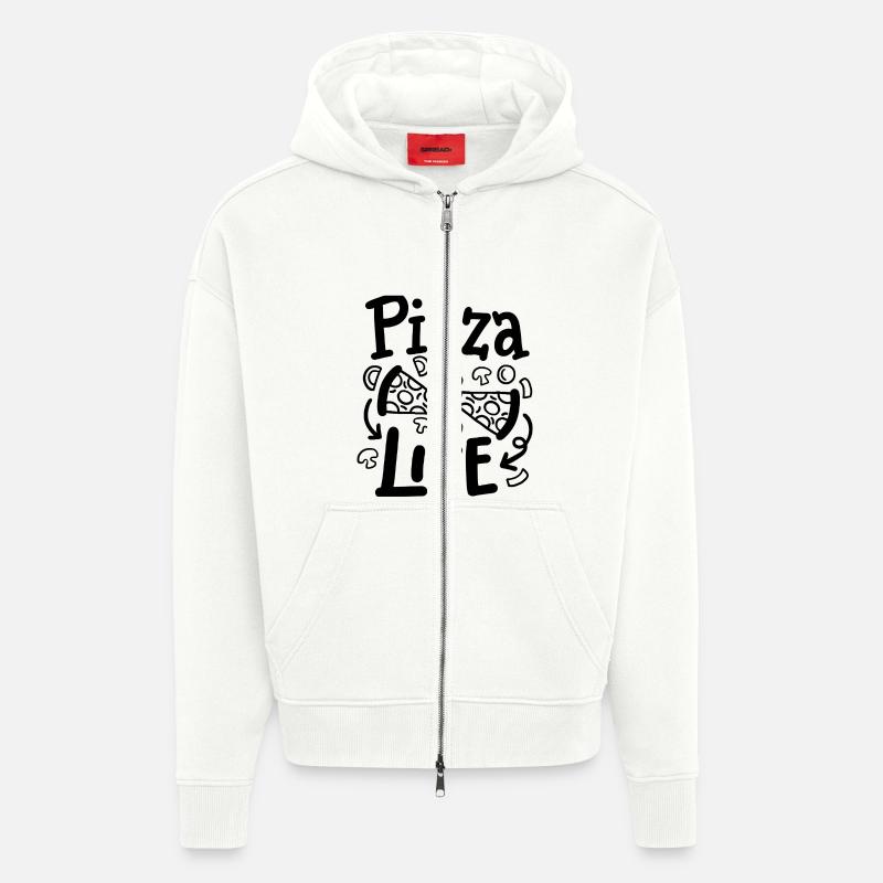 La pizza, c’est la vie - Veste à capuche bio épaisse oversize fabriqué en UE - OFF WHITE