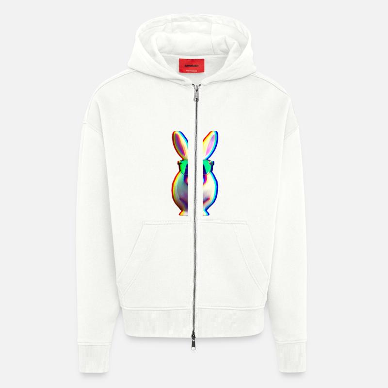 Cool Rabbit - Lapin effet glitch - Veste à capuche bio épaisse oversize fabriqué en UE - OFF WHITE