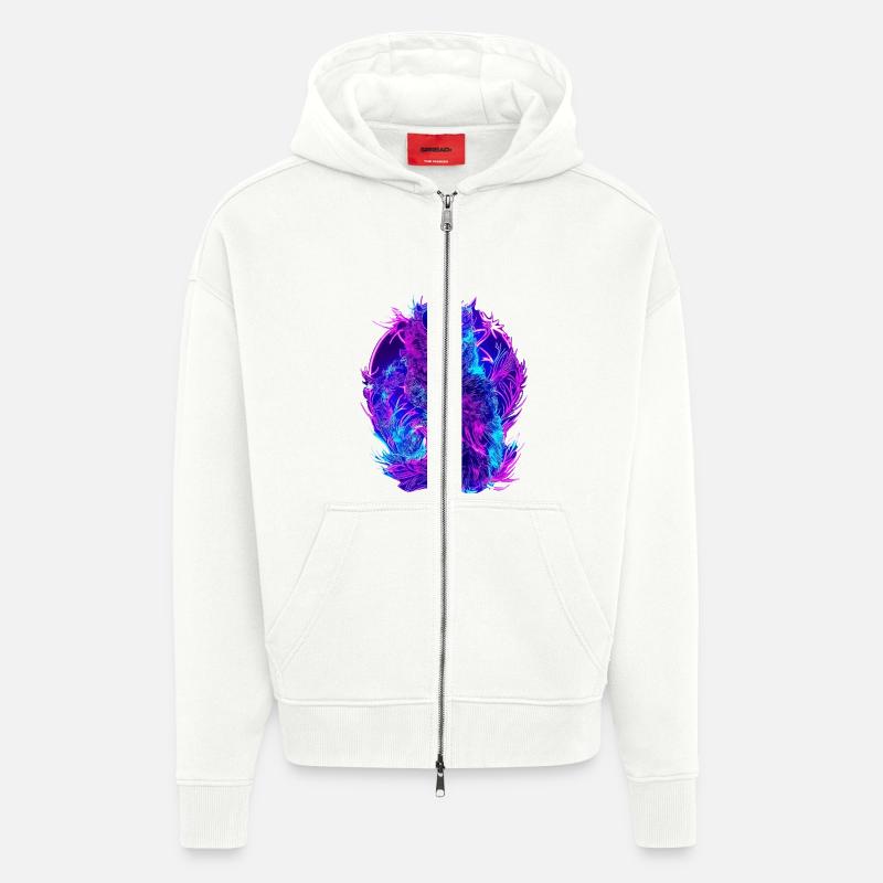 Abstrakte Eulen Neon Synthwave Kunst - Zip Hoodie - made by SPREAD - OFF WHITE