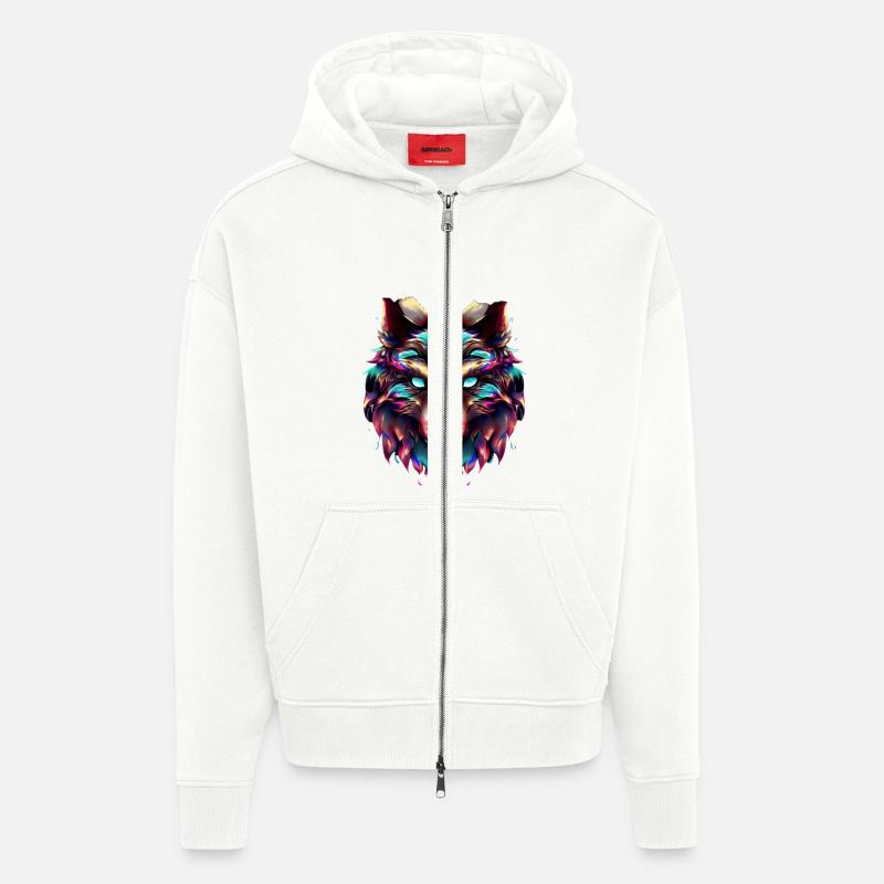 Wolf’s Head Synthwave Wolf - Veste à capuche bio épaisse oversize fabriqué en UE - OFF WHITE