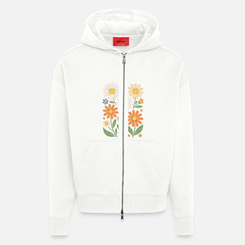 Boho Retro Gänseblümchen Muster Retro - Zip Hoodie - made by SPREAD - OFF WHITE
