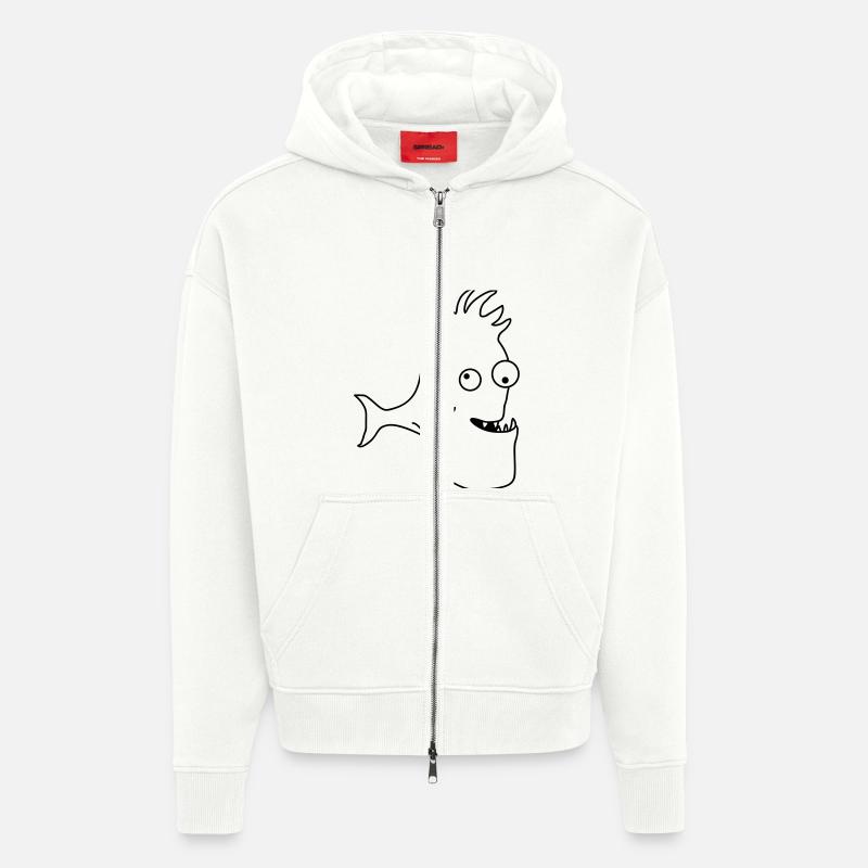 Stupid Crazy Comic Fish - Zip Hoodie - made by SPREAD - OFF WHITE