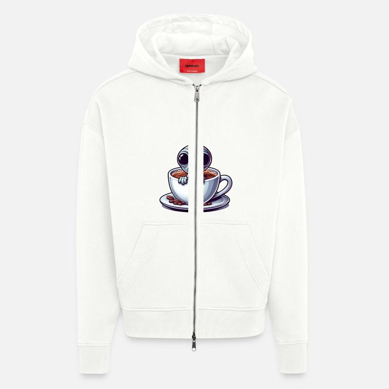 Alien Coffee Lover Caffeine Shock - Veste à capuche bio épaisse oversize fabriqué en UE - OFF WHITE