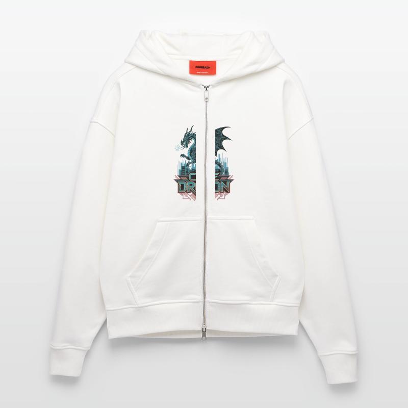 Code Dragon – Cyber bête du monde numérique Veste à capuche bio épaisse oversize fabriqué en UE