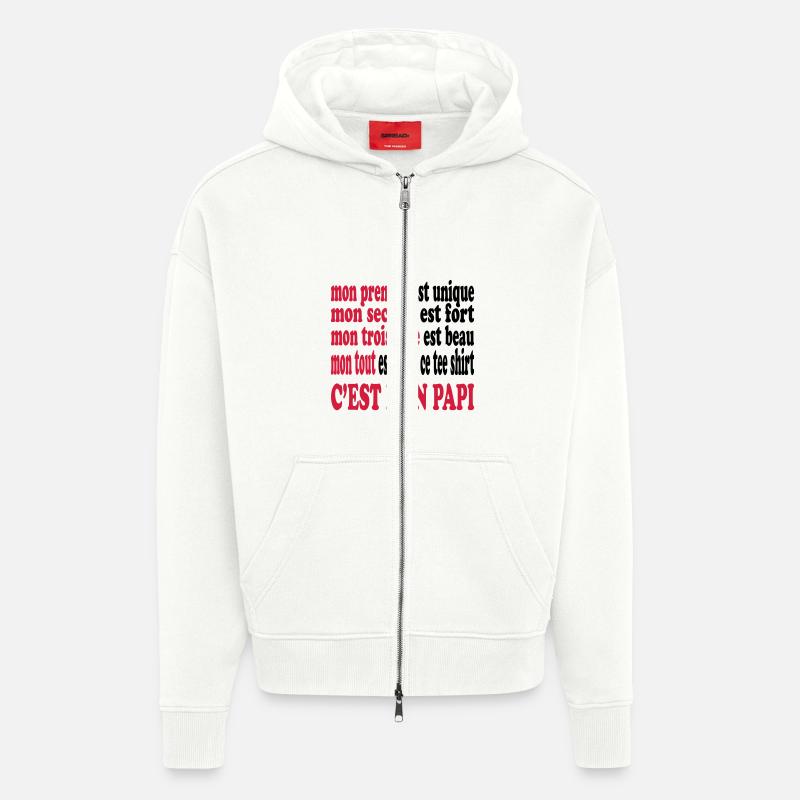 Mon papi est beau - Veste à capuche bio épaisse oversize fabriqué en UE - OFF WHITE