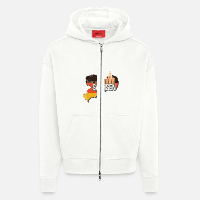 Saxony Germany Retro State Map - Zip Hoodie - made by SPREAD - OFF WHITE