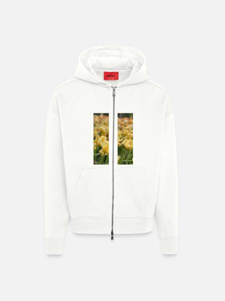 Tulipe Jaune mer - Veste à capuche bio épaisse oversize fabriqué en UE - OFF WHITE