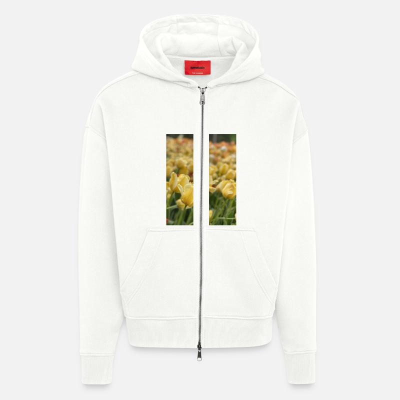 Tulipe Jaune mer - Veste à capuche bio épaisse oversize fabriqué en UE - OFF WHITE