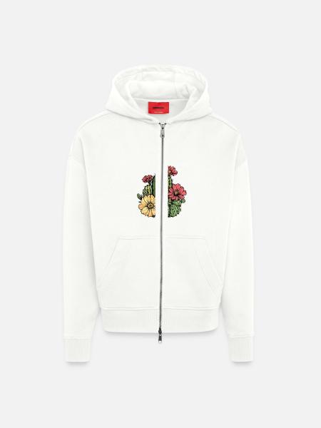 Cactus with flowers - Zip Hoodie - made by SPREAD - OFF WHITE