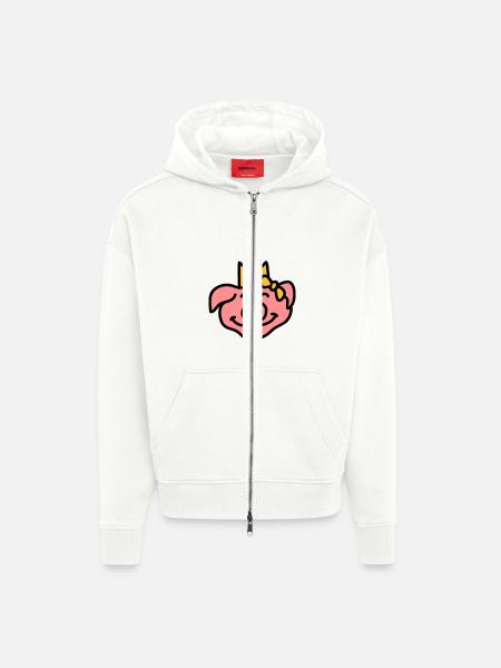 Pricess Pig Head - Veste à capuche bio épaisse oversize fabriqué en UE - OFF WHITE
