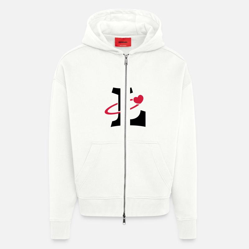 "L" coeur orbite - Veste à capuche bio épaisse oversize fabriqué en UE - OFF WHITE