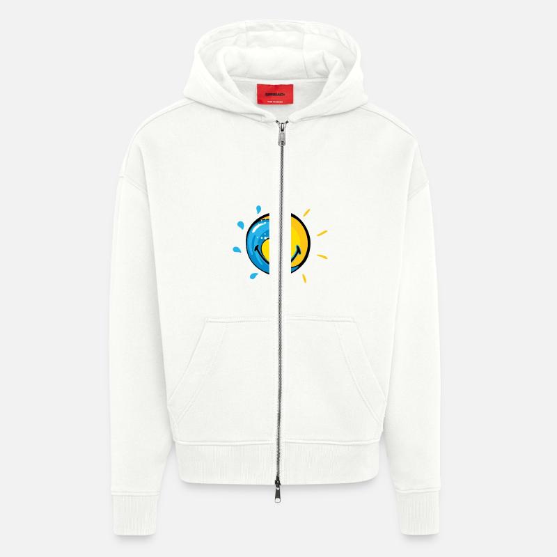 Smiley Splash Sun - Veste à capuche bio épaisse oversize fabriqué en UE - OFF WHITE