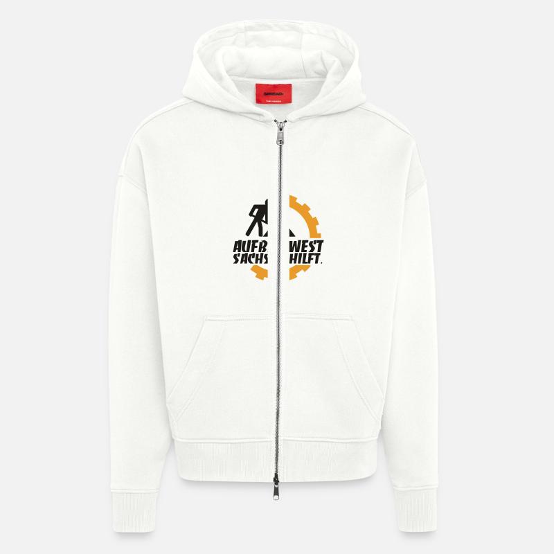 Construction West - Saxony helps. - Zip Hoodie - made by SPREAD - OFF WHITE