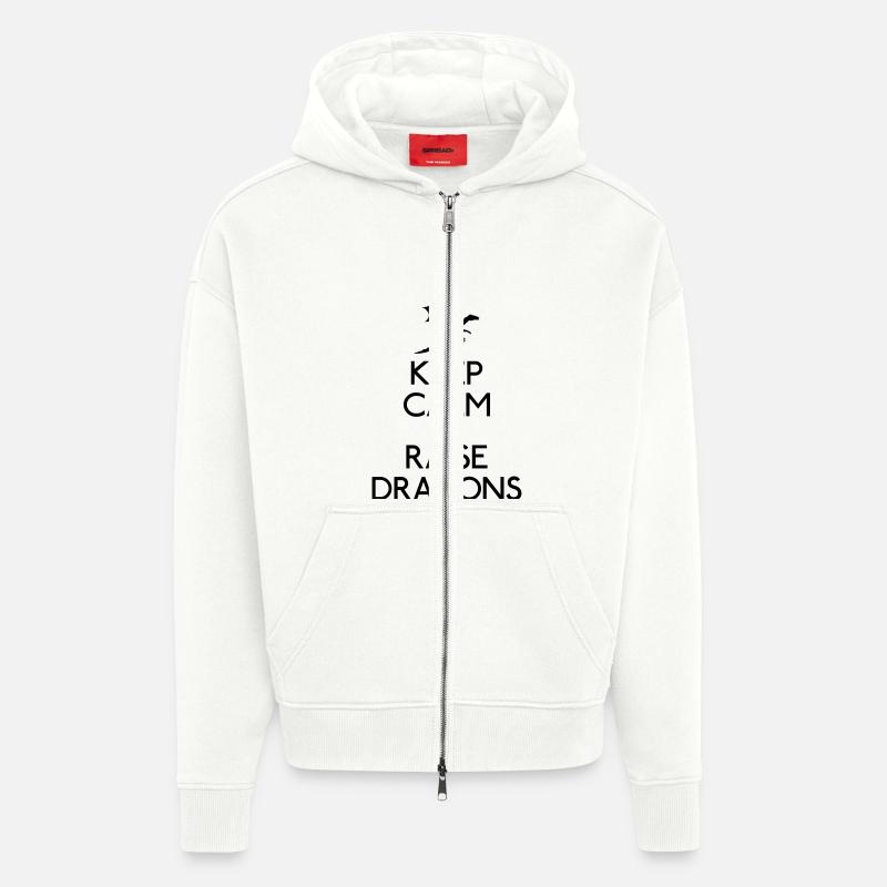 Keep calm dragons - Veste à capuche bio épaisse oversize fabriqué en UE - OFF WHITE