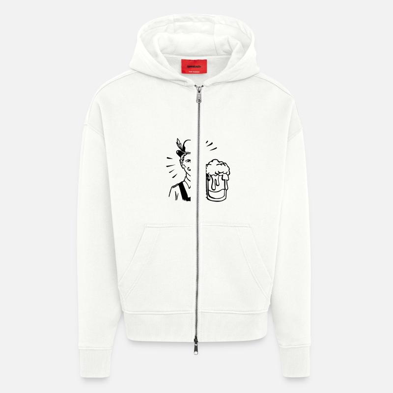 retro guy with beer - Veste à capuche bio épaisse oversize fabriqué en UE - OFF WHITE