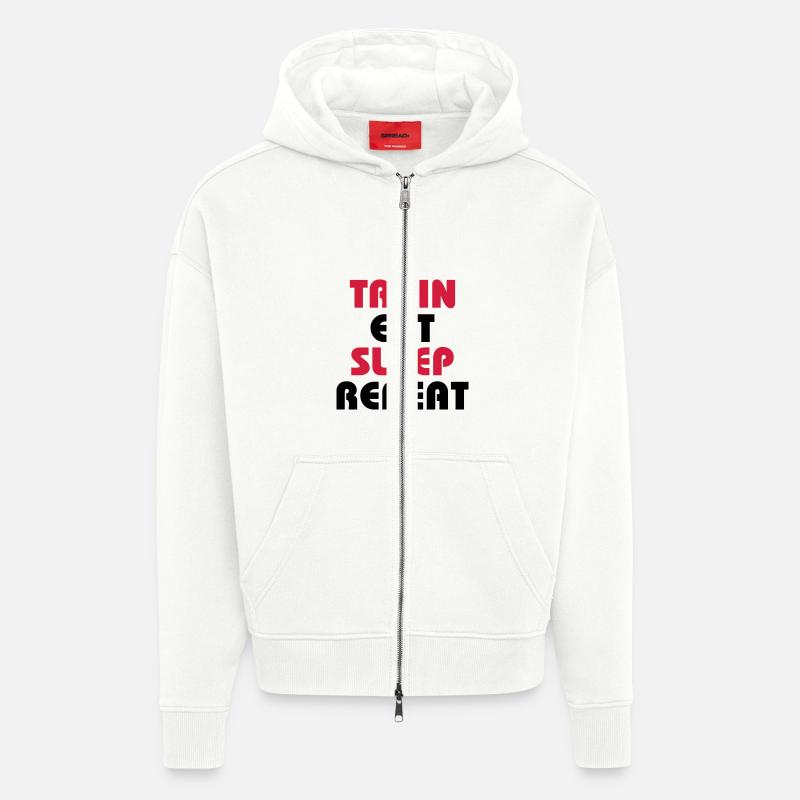 Train Eat Sleep Repeat - Veste à capuche bio épaisse oversize fabriqué en UE - OFF WHITE