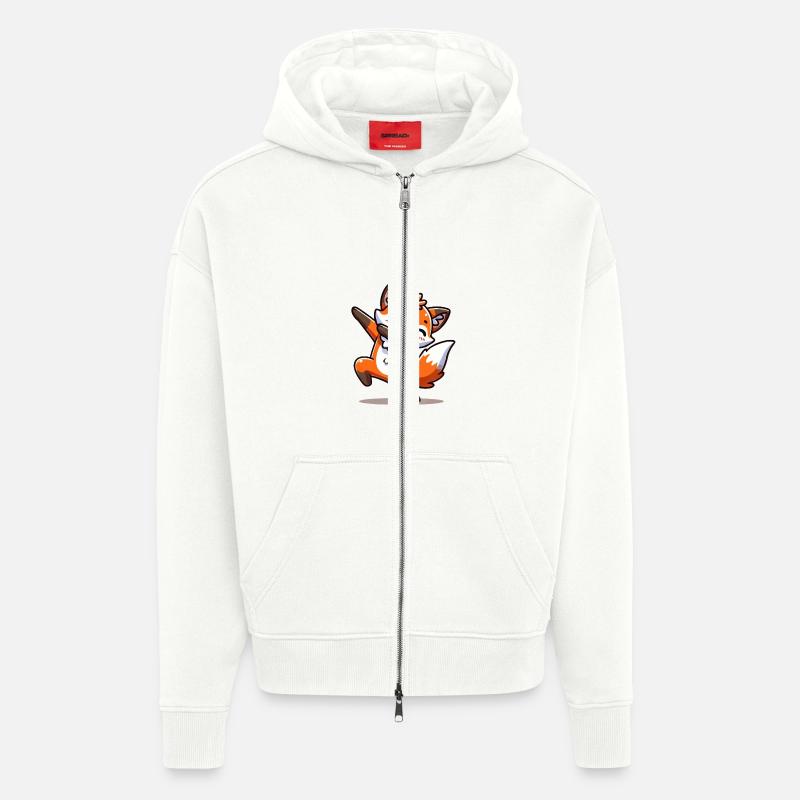dabbing d’animaux de renard - Veste à capuche bio épaisse oversize fabriqué en UE - OFF WHITE