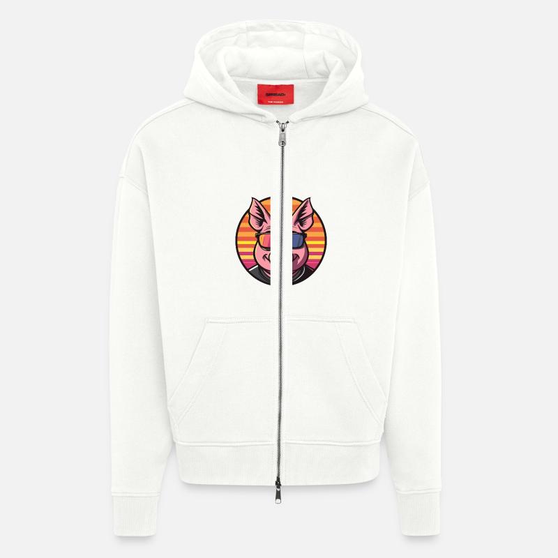 Cochon Bande Dessinée Été Cool - Veste à capuche bio épaisse oversize fabriqué en UE - OFF WHITE