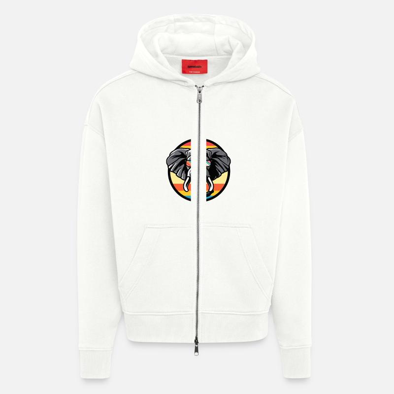 Éléphant Bande Dessinée Cool - Veste à capuche bio épaisse oversize fabriqué en UE - OFF WHITE