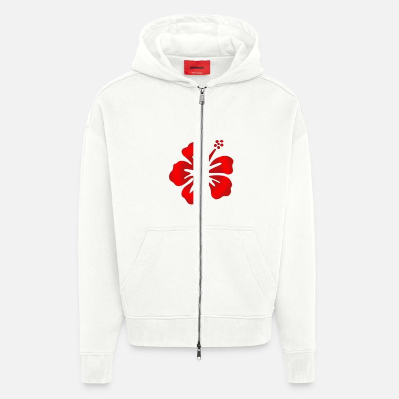 Hibiscus Rot - Zip Hoodie - made by SPREAD - OFF WHITE