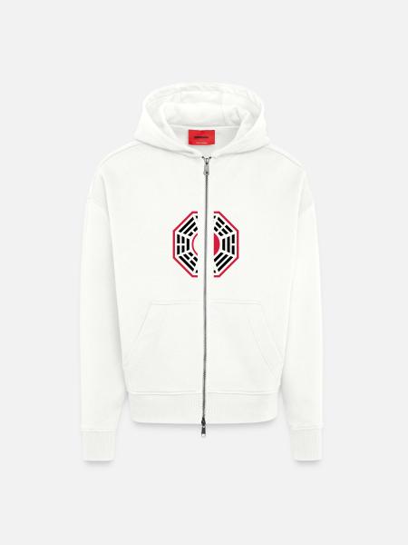 Pakua | I Ching YIN & YANG & - Veste à capuche bio épaisse oversize fabriqué en UE - OFF WHITE