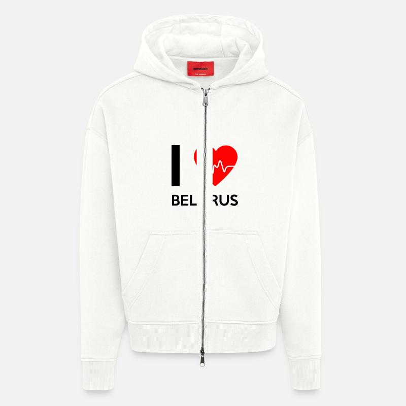 J'aime Belarus - I Love Belarus - Veste à capuche bio épaisse oversize fabriqué en UE - OFF WHITE