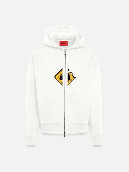Danger warning sign camera - Zip Hoodie - made by SPREAD - OFF WHITE