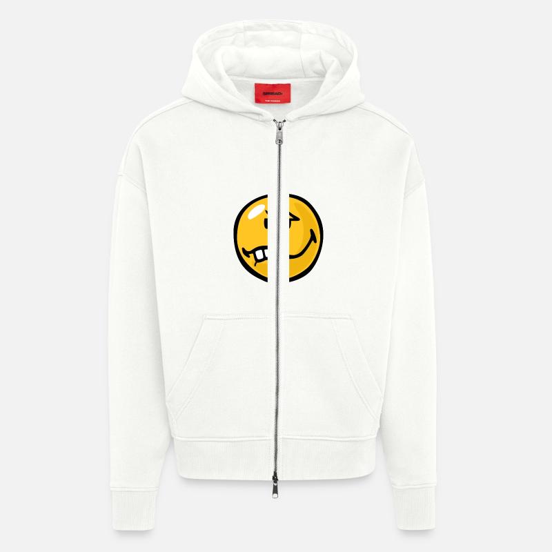 Smiley Anger Exasperation - Veste à capuche bio épaisse oversize fabriqué en UE - OFF WHITE