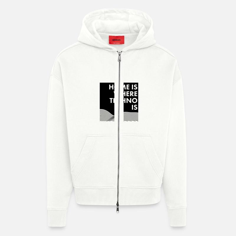 HOME IS WHERE TECHNO IS - Veste à capuche bio épaisse oversize fabriqué en UE - OFF WHITE