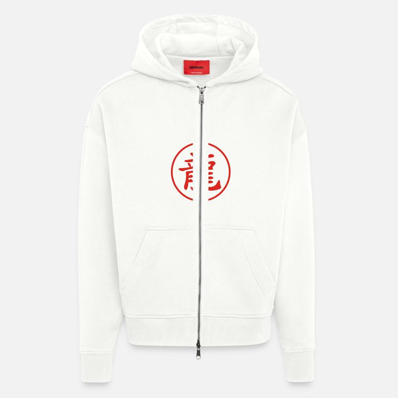 Kanji Dragon - Zip Hoodie - made by SPREAD - OFF WHITE