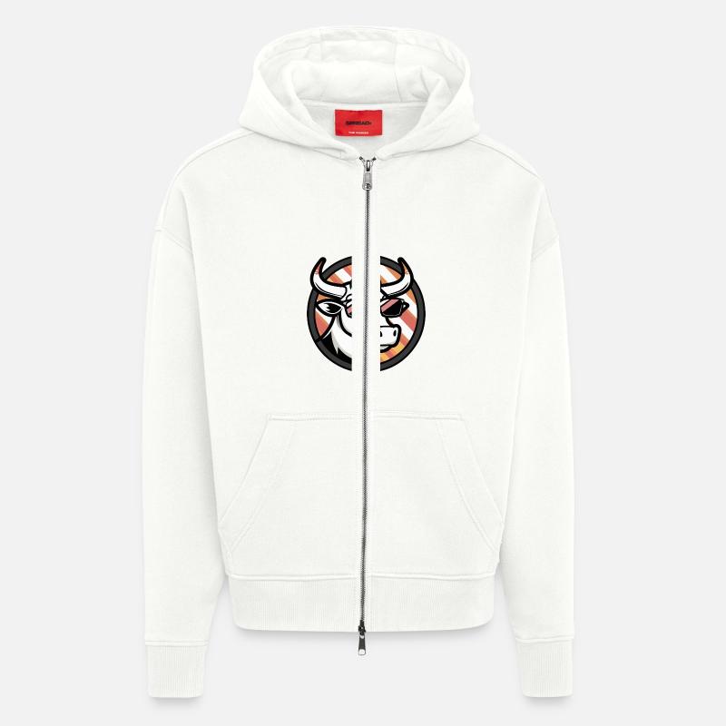 Vache Bande Dessinée Cool - Veste à capuche bio épaisse oversize fabriqué en UE - OFF WHITE