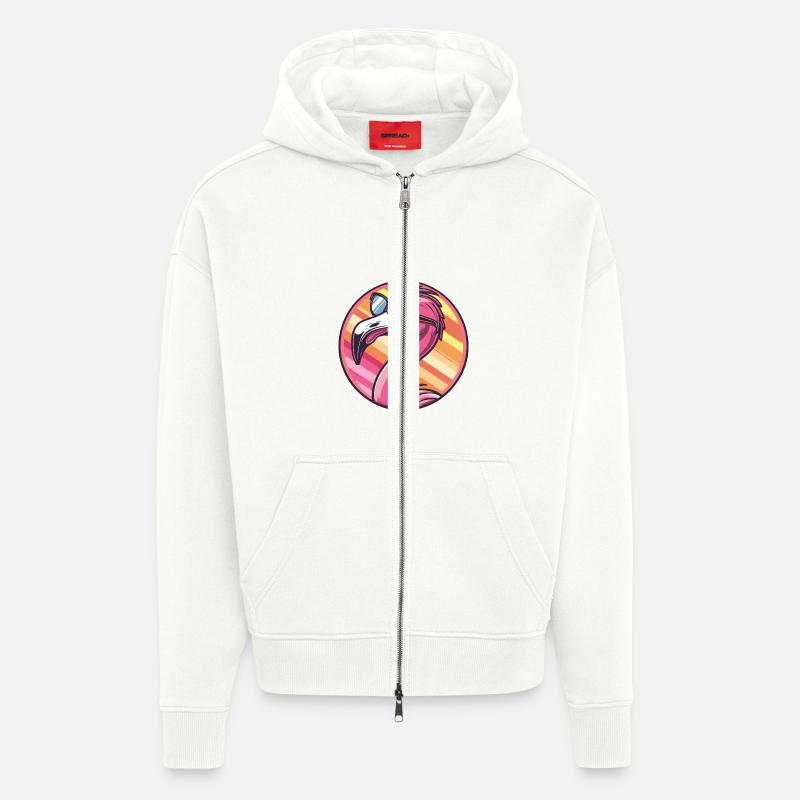 Flamingo Bande Dessinée Cool - Veste à capuche bio épaisse oversize fabriqué en UE - OFF WHITE