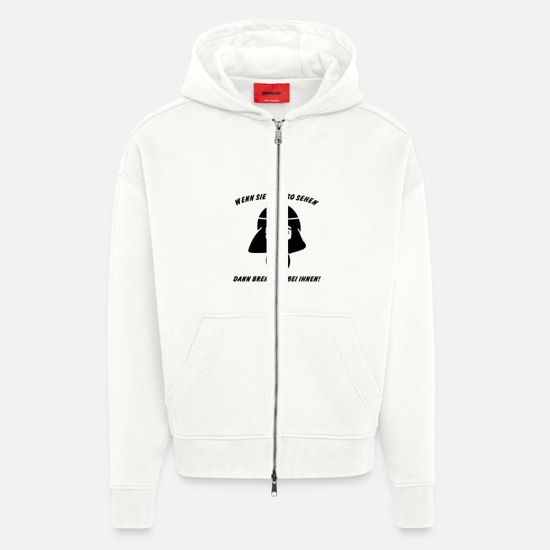 Il brûle avec eux! - Veste à capuche bio épaisse oversize fabriqué en UE - OFF WHITE