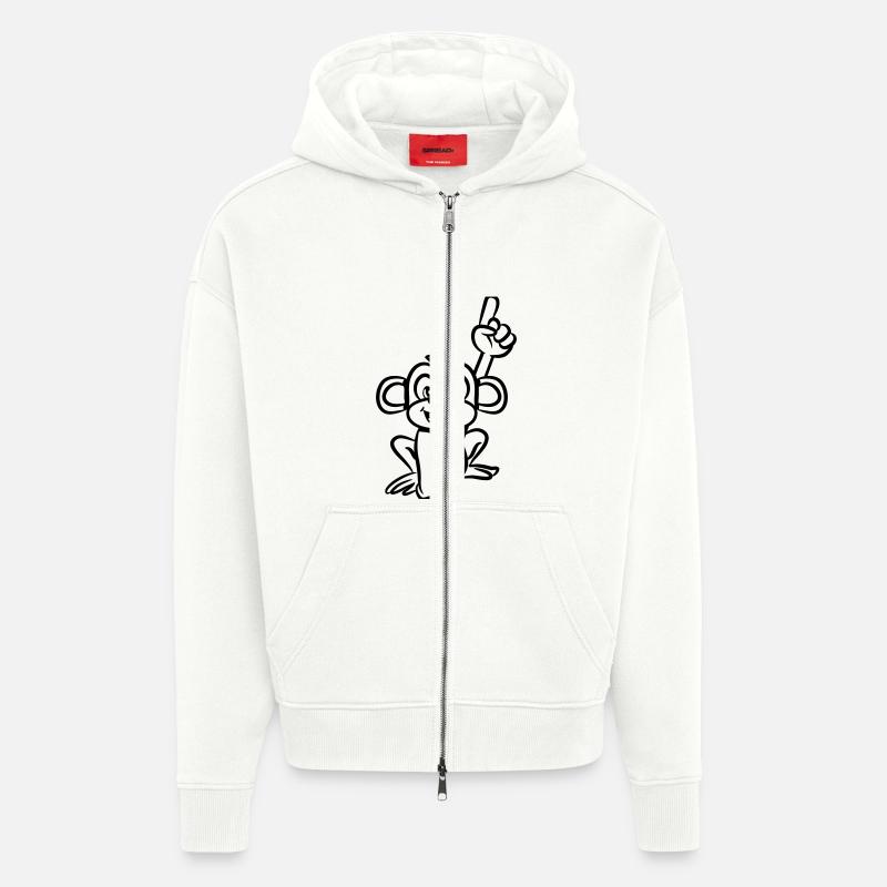 monkey funny forefinger - Zip Hoodie - made by SPREAD - OFF WHITE