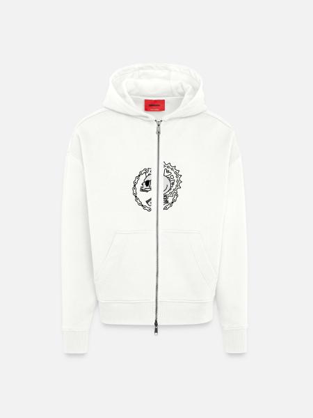 Skull Chain Punk-2c - Zip Hoodie - made by SPREAD - OFF WHITE