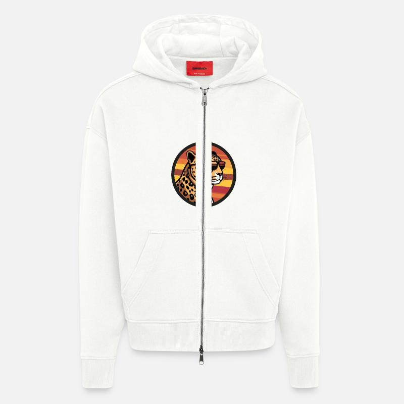Léopard Bande dessinée Cool - Veste à capuche bio épaisse oversize fabriqué en UE - OFF WHITE