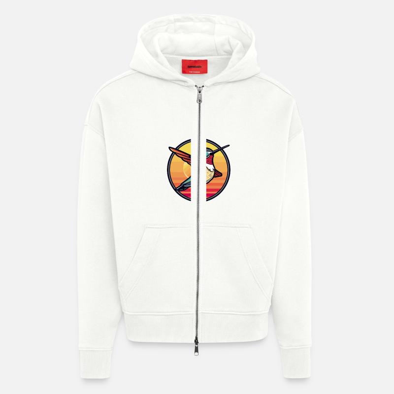 Colibri oiseau bande dessinée cool - Veste à capuche bio épaisse oversize fabriqué en UE - OFF WHITE