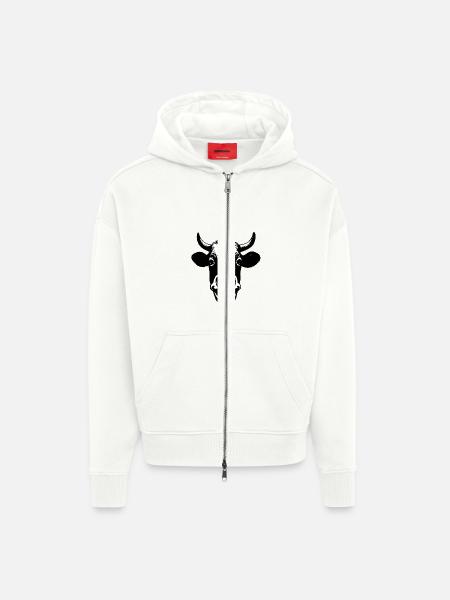 Grinning Cow - Zip Hoodie - made by SPREAD - OFF WHITE